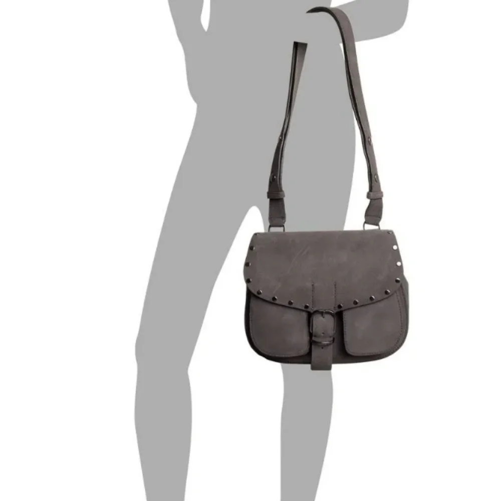 Rebecca Minkoff Biker Saddle Bag Crossbody Gray Suede